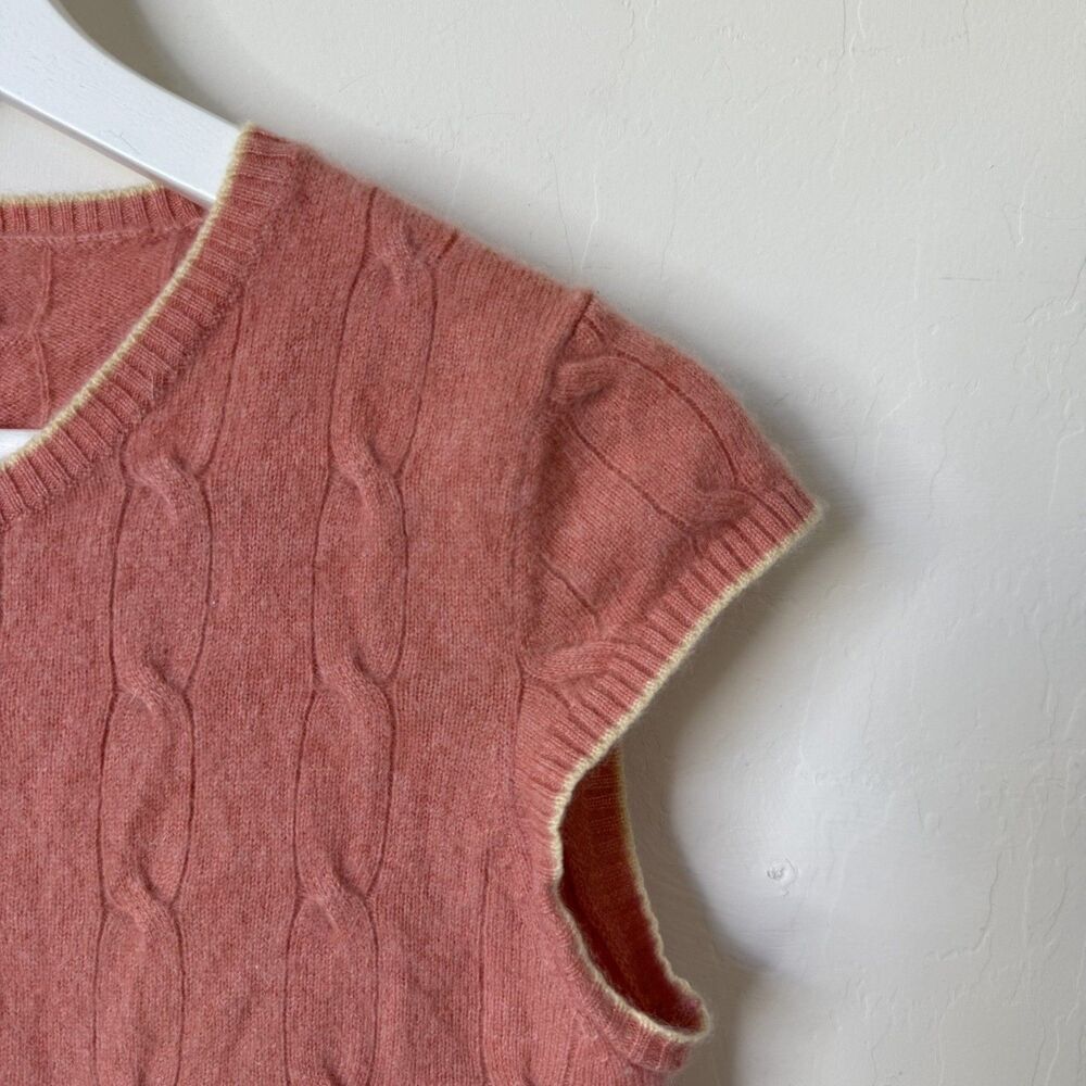 Ann Taylor Medium 100% Cashmere Short Sleeve Cable Knit Sweater Preppy Luxury - Picture 4 of 10